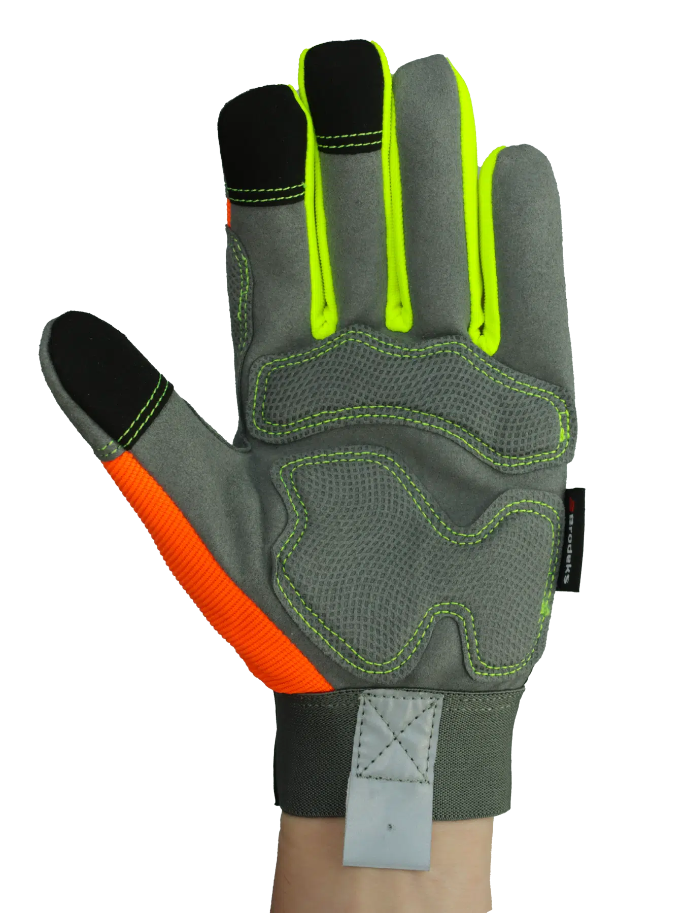 Перчатки рабочие Brodeks G-61, серый/оранжевый/желтый флуоресцентный